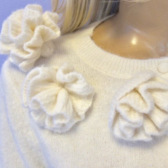 MANGO 56% ALPACA WOOL FLORETTA FUZZY WHITE SWEATER $129 - Picture 5 of 8